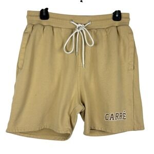 CARRE Paris France Men Terry Sweat Shorts Sz M‎ Tan Drawstring Pockets